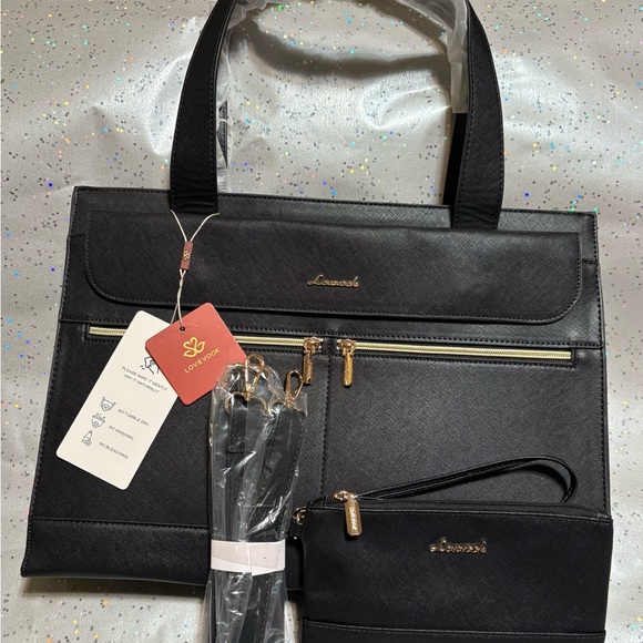 Handbags - Black Work/School Tote/Diaper bag, several pockets,1 padded/pc & cup holders